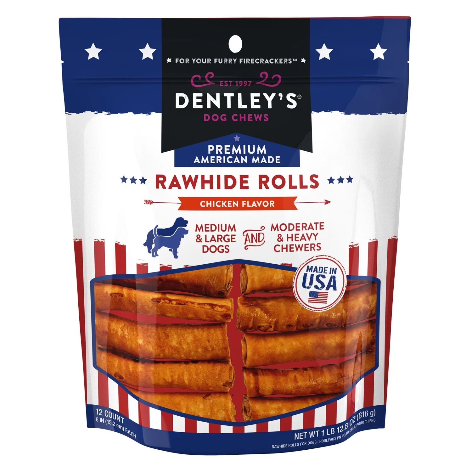 Dentley's® American Made 6" Rawhide Rolls Dog Chew - Chicken, 12 Count 1 Dentley's® American Made 6" Rawhide Rolls Dog Chew - Chicken, 12 Count
