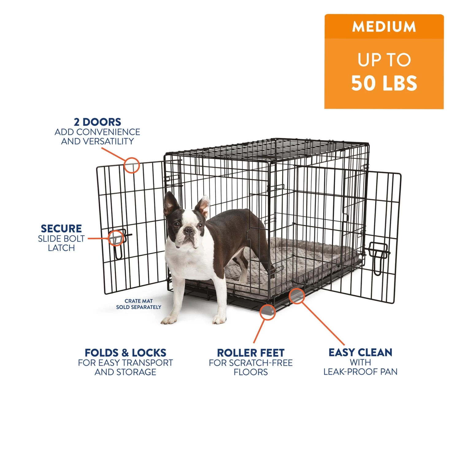 Top Paw® Double Door Folding Wire Dog Crate With Divider Panel 2 Top Paw® Double Door Folding Wire Dog Crate With Divider Panel - Image 2