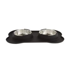 Top Paw® Black Silicone Double Dog Bowl With Mat, 1.75-cup