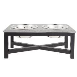 Top Paw® Grey Stone Top With Metal Legs Elevated Double Diner Dog Bowls