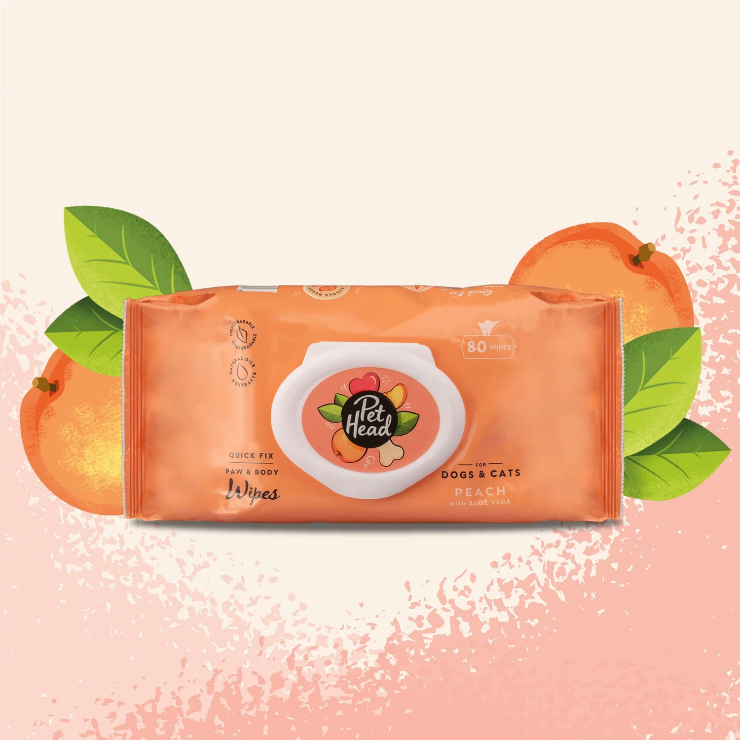 Pet Head Quick Fix Paw & Body Wipes For Dog And Cat - Peach + Aloe Vera - 80 Ct 1 Pet Head Quick Fix Paw & Body Wipes For Dog And Cat - Peach + Aloe Vera - 80 Ct