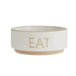 Top Paw® "Eat" White Embossed Ceramic Dog Bowl