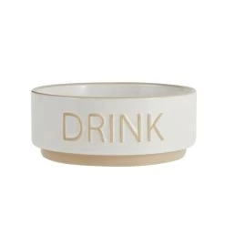 Top Paw® "Drink" White Embossed Ceramic Dog Bowl