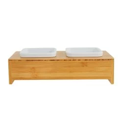 Top Paw® Modern Ceramic Cube Bowls & Wood Stand Double Diner Dog Bowl, 1.75-cup