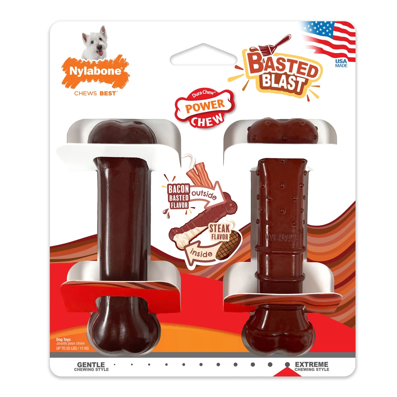 Nylabone® Power Chew Basted Blast Dog Toy - 2 Pack, Bacon & Steak Flavor 1 Nylabone® Power Chew Basted Blast Dog Toy - 2 Pack, Bacon & Steak Flavor