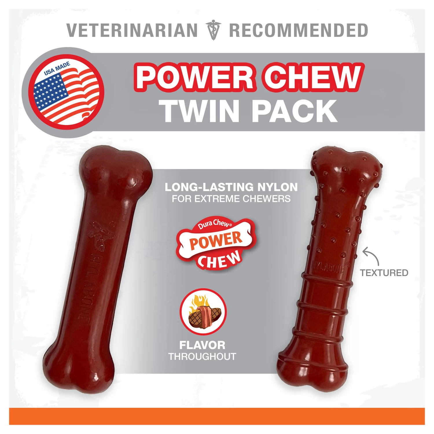 Nylabone® Power Chew Basted Blast Dog Toy - 2 Pack, Bacon & Steak Flavor 2 Nylabone® Power Chew Basted Blast Dog Toy - 2 Pack, Bacon & Steak Flavor - Image 2
