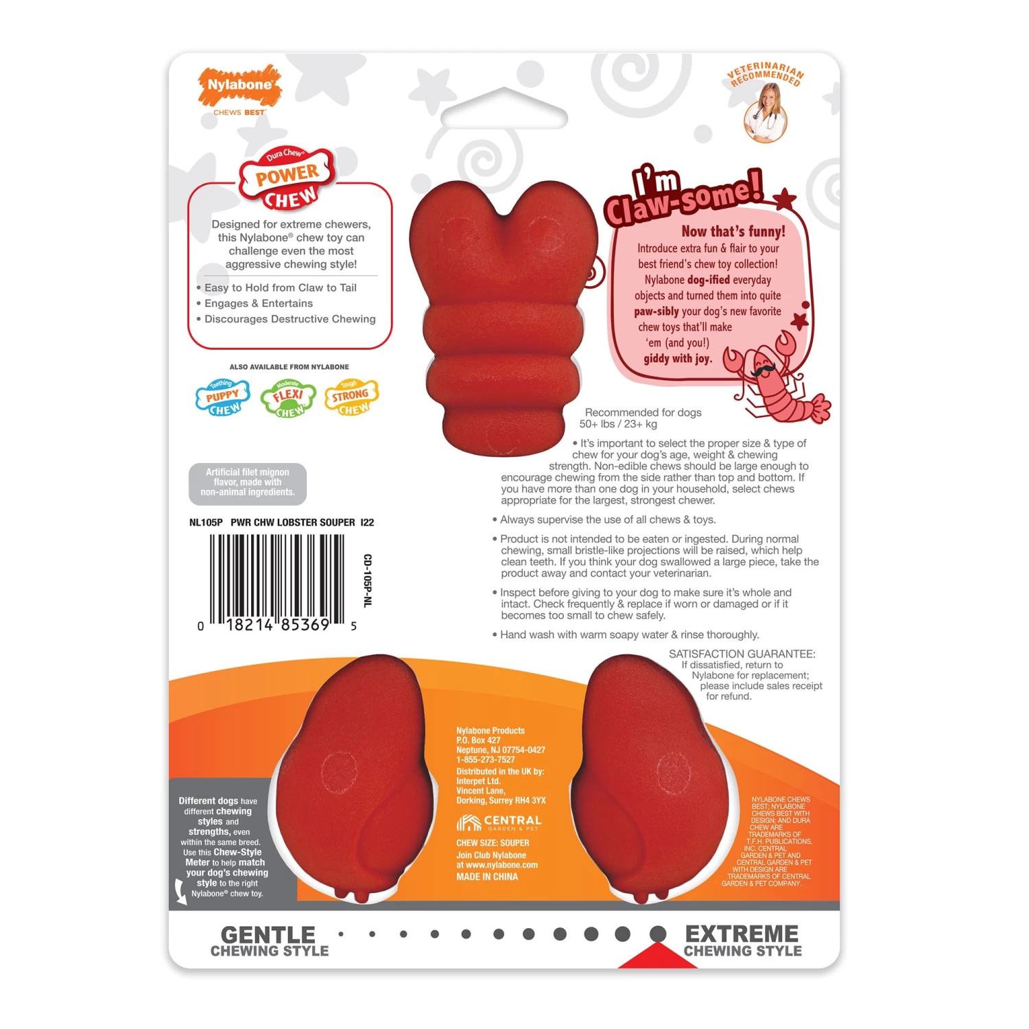 Nylabone® Power Chew Lobster "I'm Claw-some!" Dog Toy - Filet Mignon Flavor 2 Nylabone® Power Chew Lobster "I'm Claw-some!" Dog Toy - Filet Mignon Flavor - Image 2