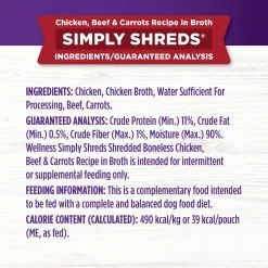 Wellness Bowl Boosters Simply Shreds Wet Adult Dog Food Toppers - 2.8 Oz., 12 Count, Variety Pack -Pet Essentials Shop 5338140 alt4