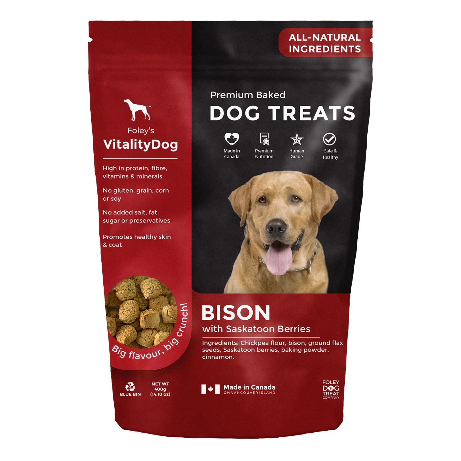 Foley's VitalityDog Crunchy Baked Dog Treats - Bison With Saskatoon Berries 1 Foley's VitalityDog Crunchy Baked Dog Treats - Bison With Saskatoon Berries