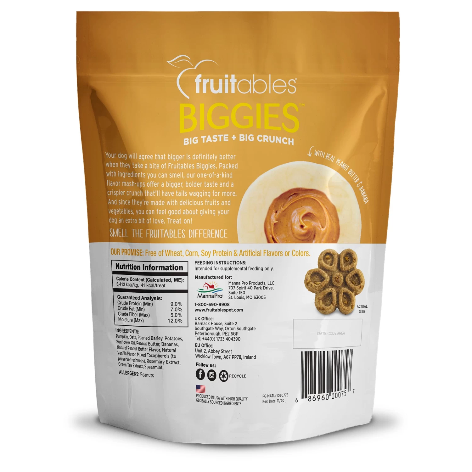 Fruitables Biggies Crunchy Dog Treats - Peanut Butter & Banana 2 Fruitables Biggies Crunchy Dog Treats - Peanut Butter & Banana - Image 2