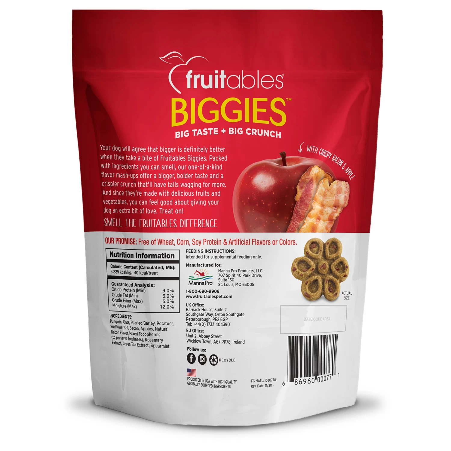Fruitables Biggies Crunchy Dog Treats - Bacon & Apple 2 Fruitables Biggies Crunchy Dog Treats - Bacon & Apple - Image 2