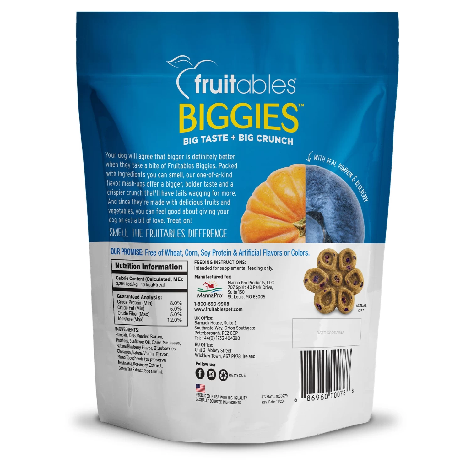 Fruitables Biggies Crunchy Dog Treats - Pumpkin & Blueberry 2 Fruitables Biggies Crunchy Dog Treats - Pumpkin & Blueberry - Image 2